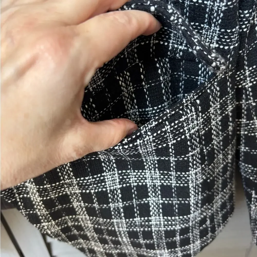 Mina Self Black White Plaid Blazer Small Double Breasted Cropped Jacket